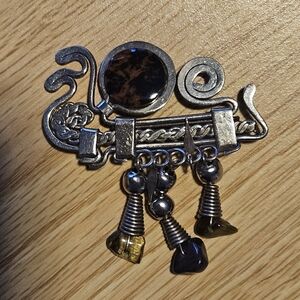 Vintage Amber & Silver Brooch - 1.75 Inches X 2.25 Inches